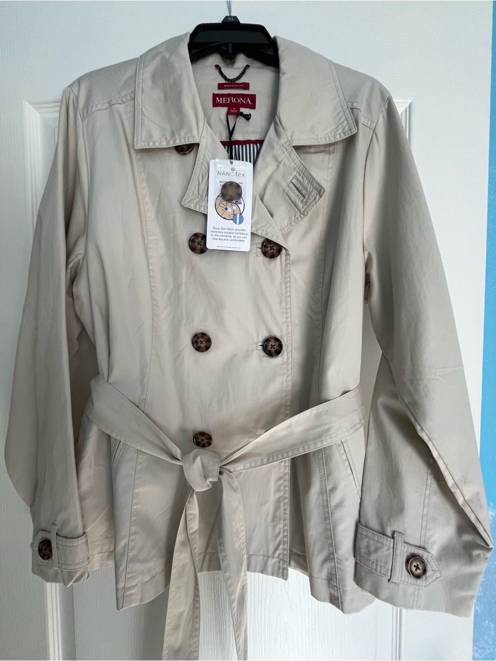 Merona Light Beige Double-Breasted Trench Coat with Belt